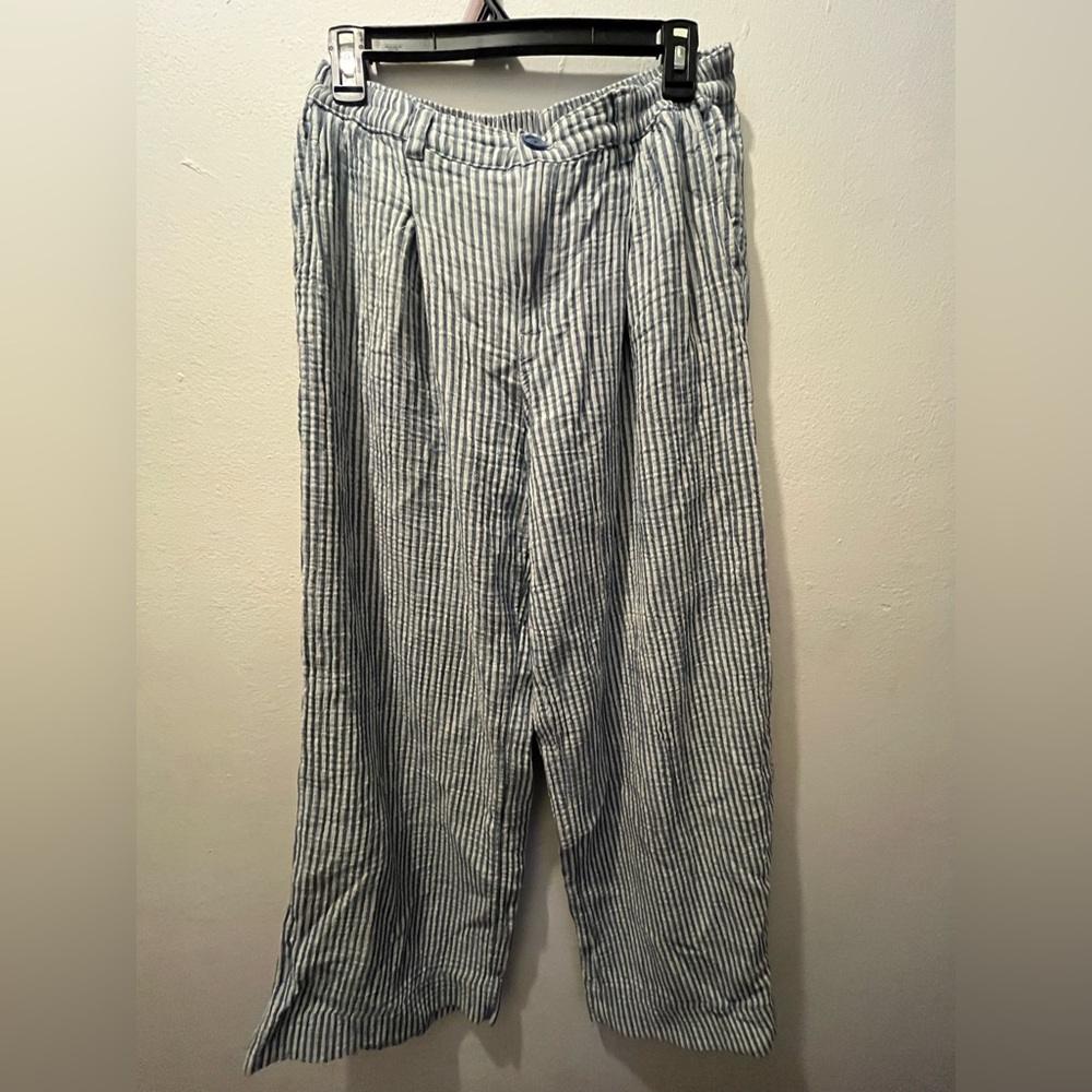 Aerie Blue and White Striped Wide Leg Pants